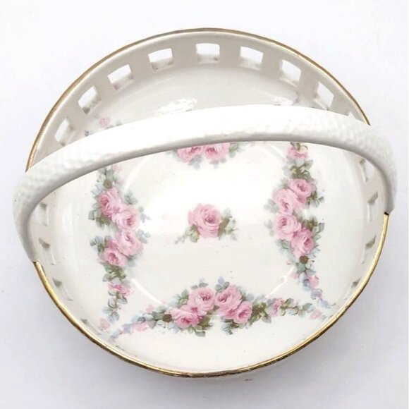 Antique Signed Max Roesler Pierced Porcelain Floral Basket Germany #4919 - Picture 2 of 8